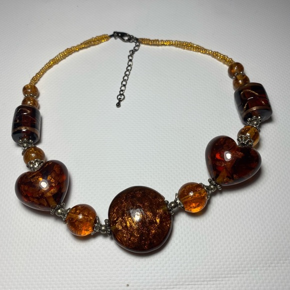 Vintage Venetian Dichroic Glass Gold and Amber Necklace - Picture 1 of 5
